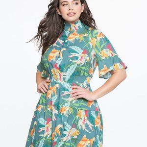Midi summer dress - gold fish print